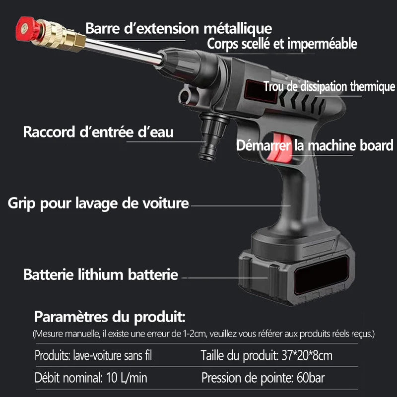 Rechargeable Washing Wireless High Pressure Washer Self Priming Sustain 300W Car Wash Water Gun With Li-ion Battery