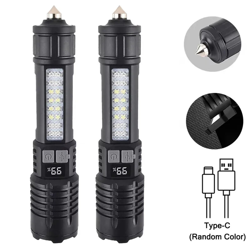 High Power Rechargeable Led Flashlight Very Strong Led Flashlight With Built-in Battery Torch For Outdoor Camping Hiking Fishing