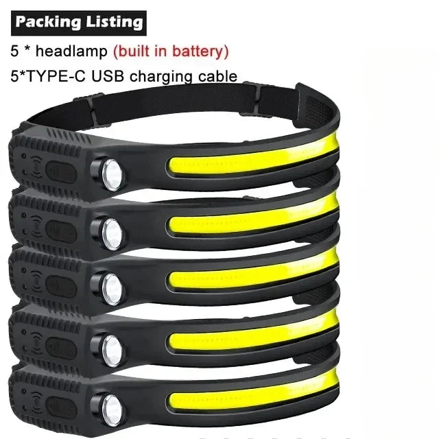 1-10PCS LED Indication Headlamp Rechargeable Head Flashlight 1200mah Built in Battery Outdoor Camping Fishing Headlight Lantern