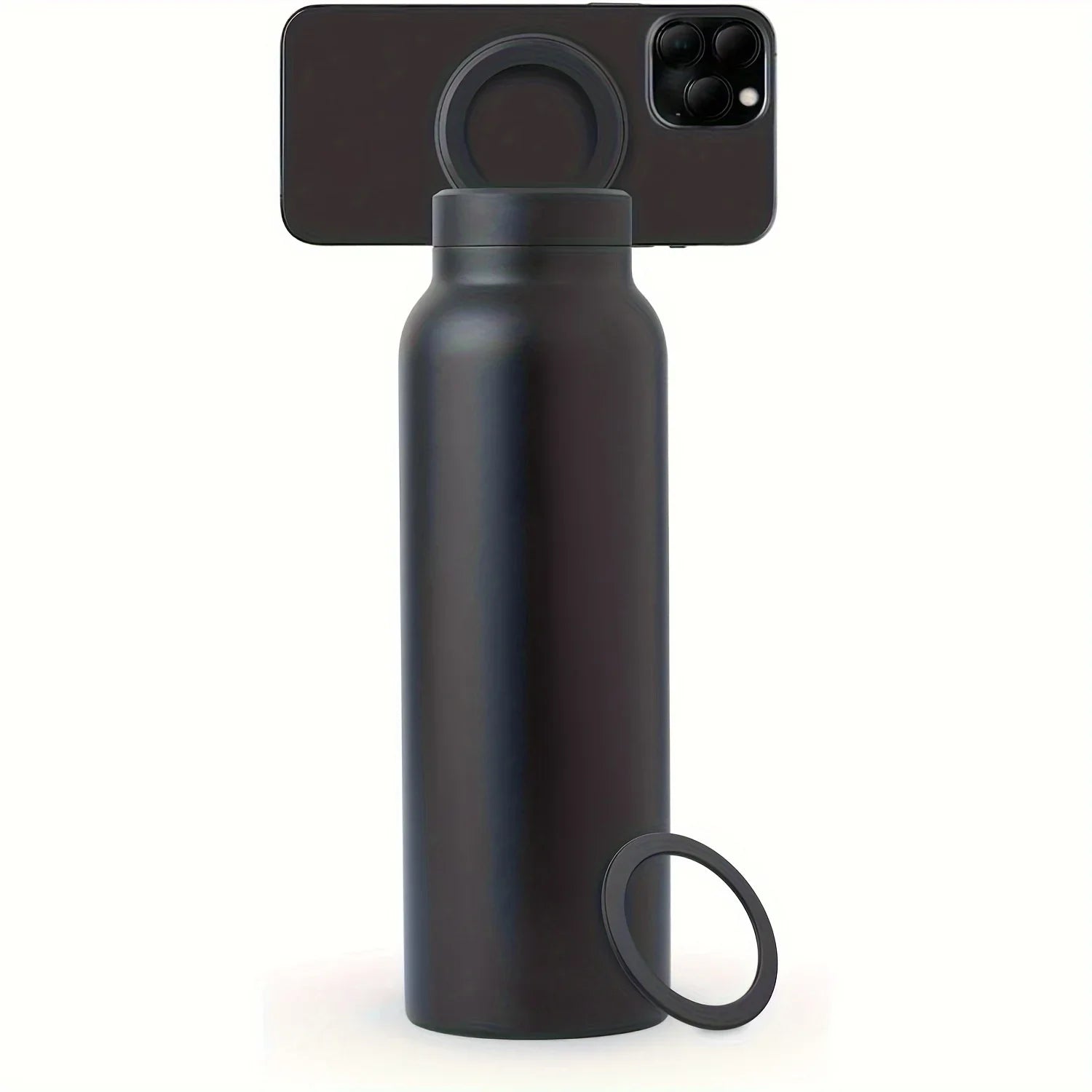 Stainless Steel Water Bottle with Phone Holder - Insulated, Foldable Tripod Stand for Outdoor, Car, Selfie Use - 700ml