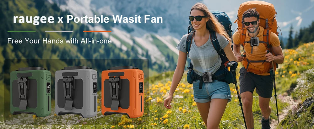 10000mAh Portable Waist Fan Mini Hanging Neck Fan USB Rechargeable Fan with Power Bank LED Light for Outdoor Camping Working