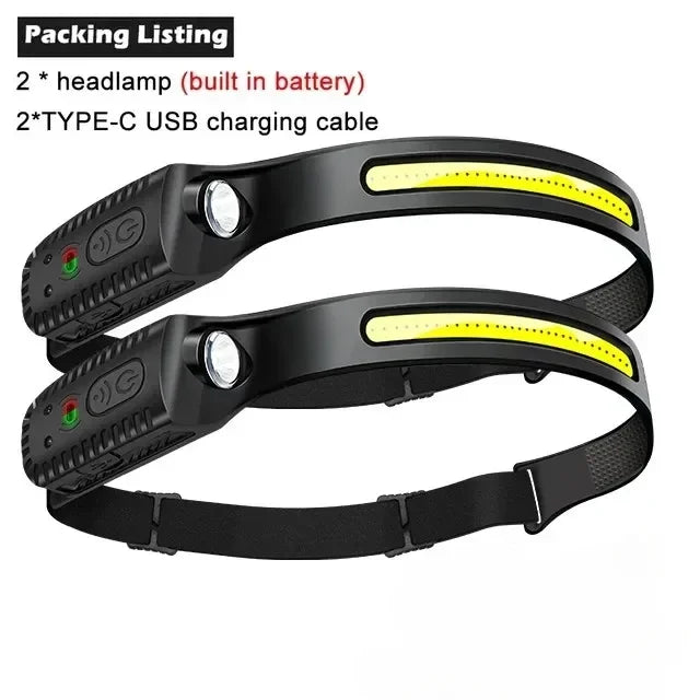 1-10PCS LED Indication Headlamp Rechargeable Head Flashlight 1200mah Built in Battery Outdoor Camping Fishing Headlight Lantern