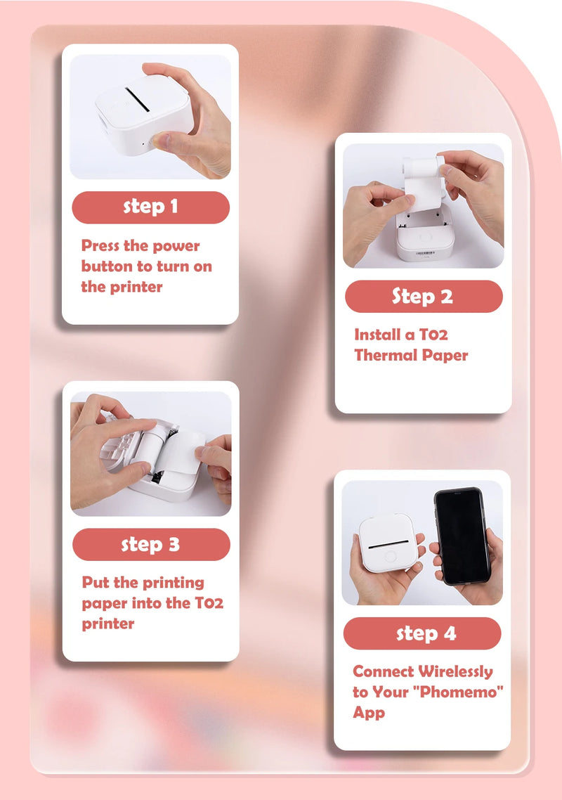T02 Mini Thermal Printer Phomemo T02 Sticker Maker Machine Portable Bluetooth Pocket Printer Study Supplies for Photos Notes