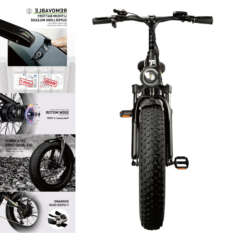USA Warehouse 500W Fat Tire Electric Mountain Bike 20 All-Terrain E-Bike  48v Lithium Battery Road Electric Bike