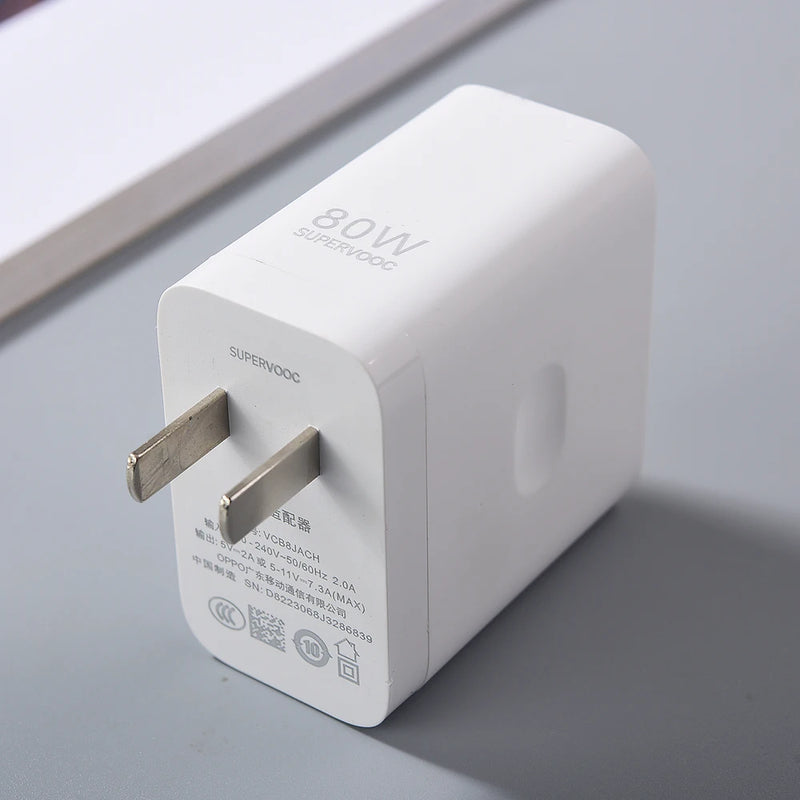 For OPPO 80W SuperVOOC Charger EU/US Fast Charger Adapter Type C Cable For OPPO Find N2 N X4 X5 X6 X7 Reno 12 11 10X 9 8 R17 Pro