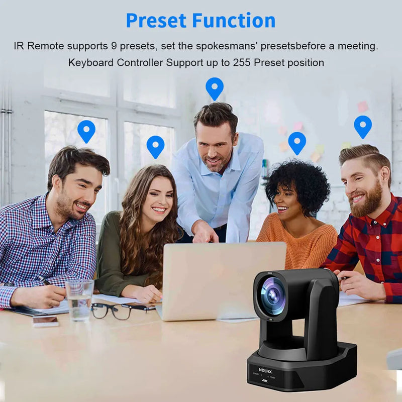 4K PTZ NDI Camera 12X 20X Optical Zoom AI Auto Tracking with PoE HDMI/SDI/USB/IP Live Streaming PTZ Camera for Church Services