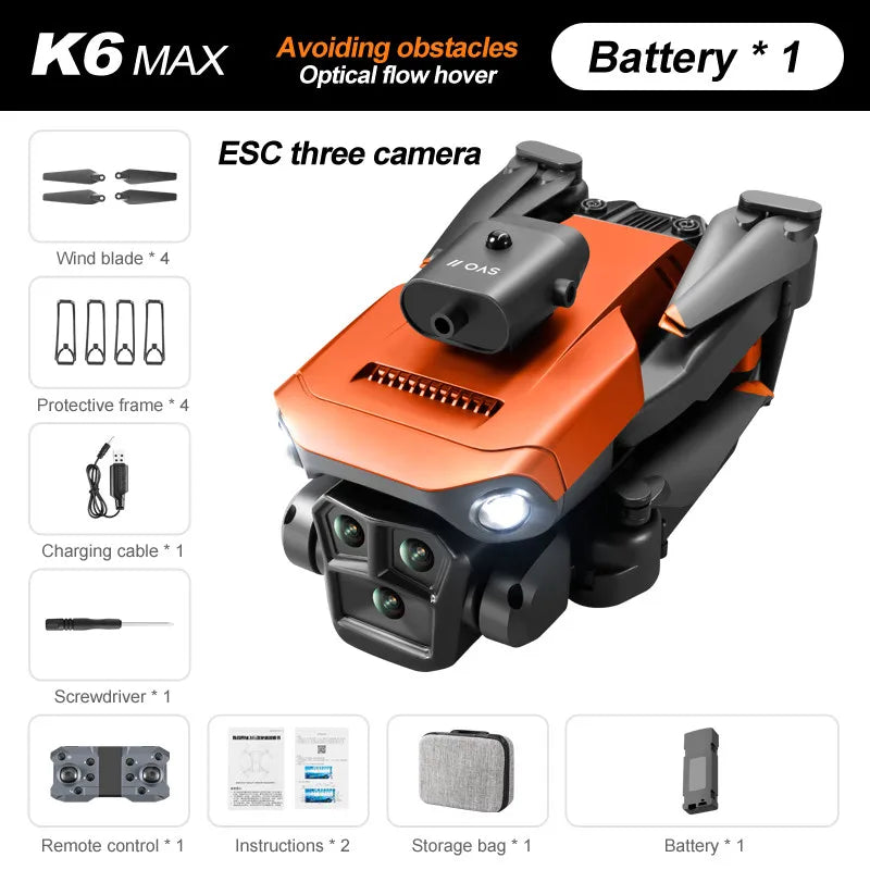 Dron profesional K6 Max 8K, cuadricóptero con GPS, tres cámaras HD, gran angular, flujo óptico, cuatro vías, evitación de obstác