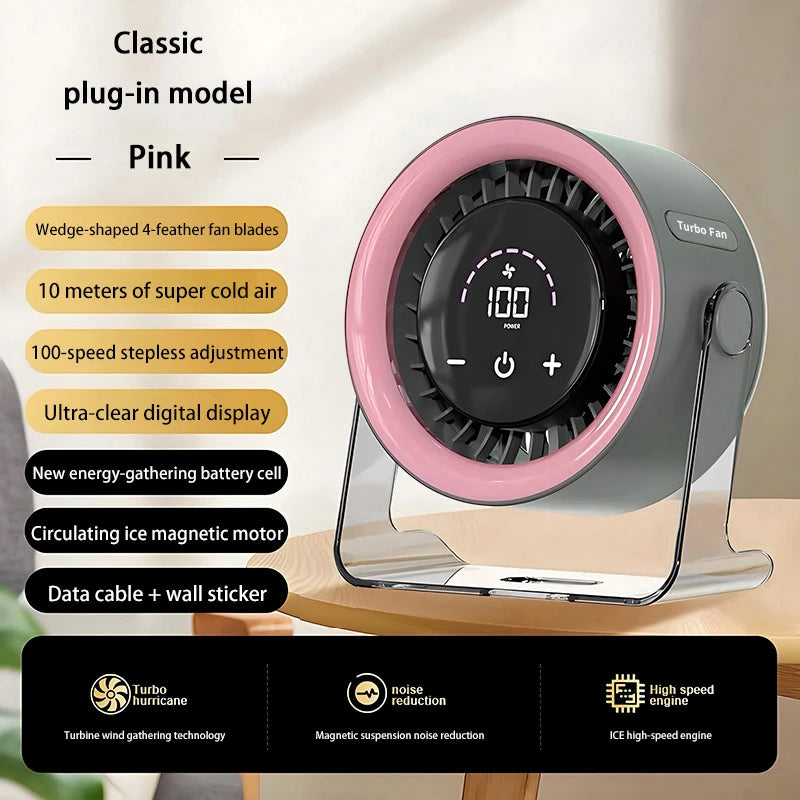 100-speed Desktop Fan Digital Display Wall Mount Desk Fan Super Quiet Usb Office Dorm Air Circulator Home Camping Outdoor