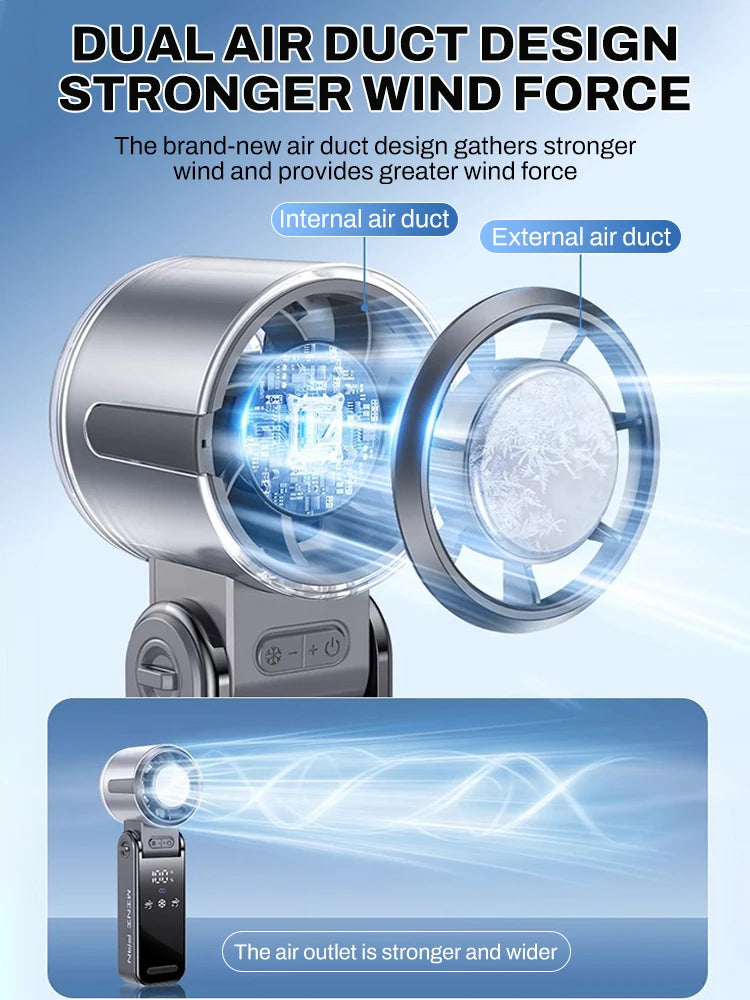 Outdoor Foldable Portable Handheld Fan Mini Cooling Rechargeable 3600mAh 100-level Free Control High Speed Turbo Fan Air Cooler