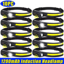 1-10PCS LED Indication Headlamp Rechargeable Head Flashlight 1200mah Built in Battery Outdoor Camping Fishing Headlight Lantern