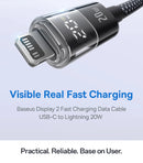 Baseus 20W USB C Cable For iPhone 14 13 12 LED Display USB Cable Type C for iPad Pro Fast Charging Data Wire