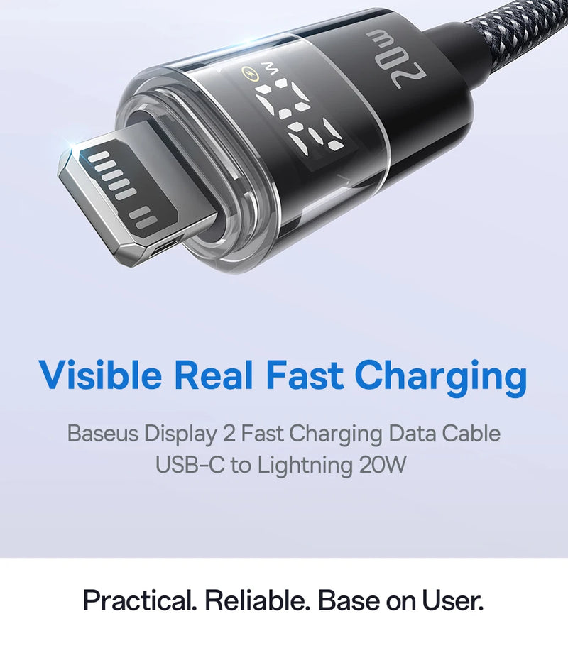 Baseus 20W USB C Cable For iPhone 14 13 12 LED Display USB Cable Type C for iPad Pro Fast Charging Data Wire