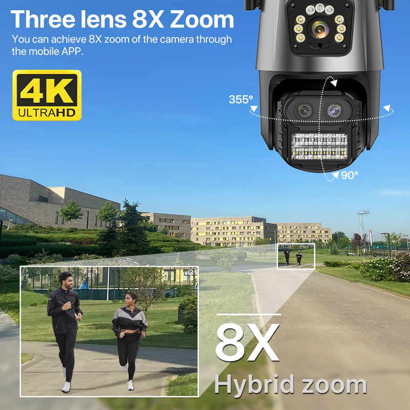 PTZ IP Camera 5K 9MP Wifi Camera 4K HD Dual Lens Security Protection Security CCTV Video Surveillance Camera Police Light Alarm