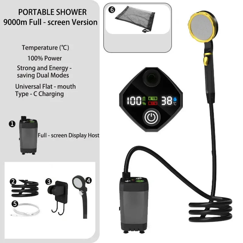 Portable Outdoor Rechargeable Electric Shower Pump USB Powered Waterproof for Outdoor Camping Beach Hiking Pet Bath Car Wash