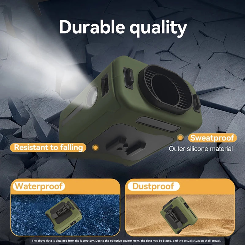 10000mAh Portable Waist Fan Mini Hanging Neck Fan USB Rechargeable Fan with Power Bank LED Light for Outdoor Camping Working