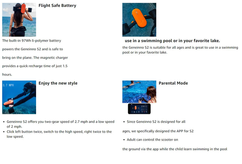 GENEINNO S2 Underwater Scooter,Dual Motors and Smart APP Support,Sea Scooter for Swimming Scuba Free Diving Snorkeling for Kids