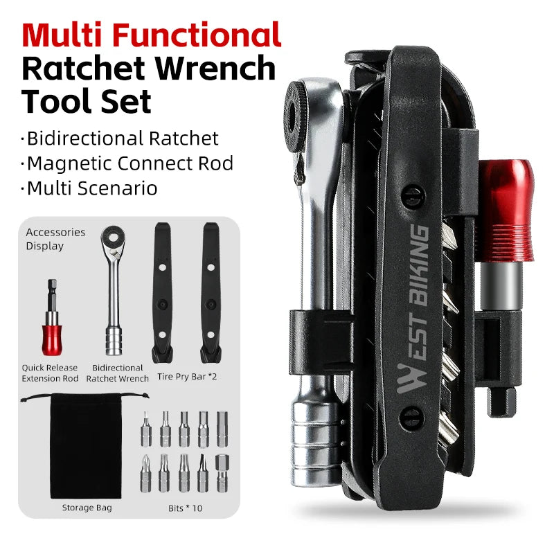 Portable Ratchet Wrench Kit Multifunction Bicycle Tools 14 In 1 Multitool Set Tyre Lever MTB Road Bike Gadgets