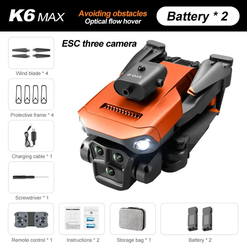 Dron profesional K6 Max 8K, cuadricóptero con GPS, tres cámaras HD, gran angular, flujo óptico, cuatro vías, evitación de obstác