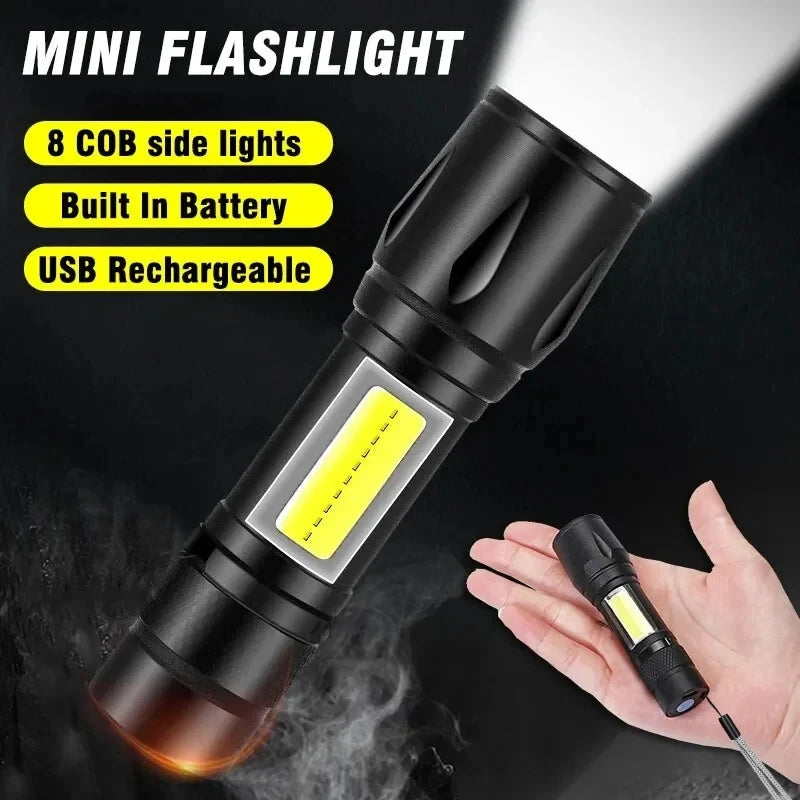 Powerful Mini LED Flashlight Super Bright Aluminium Pocket Torch Rechargeable Waterproof Hiking Camping Flash Light with Magnet