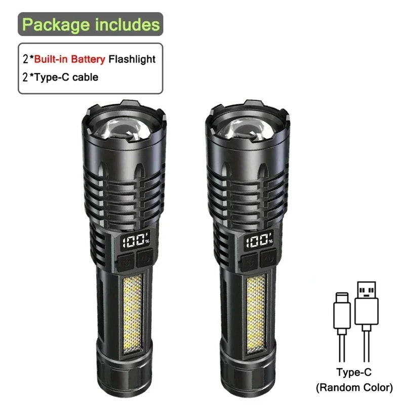 High Power Rechargeable Led Flashlight Very Strong Led Flashlight With Built-in Battery Torch For Outdoor Camping Hiking Fishing
