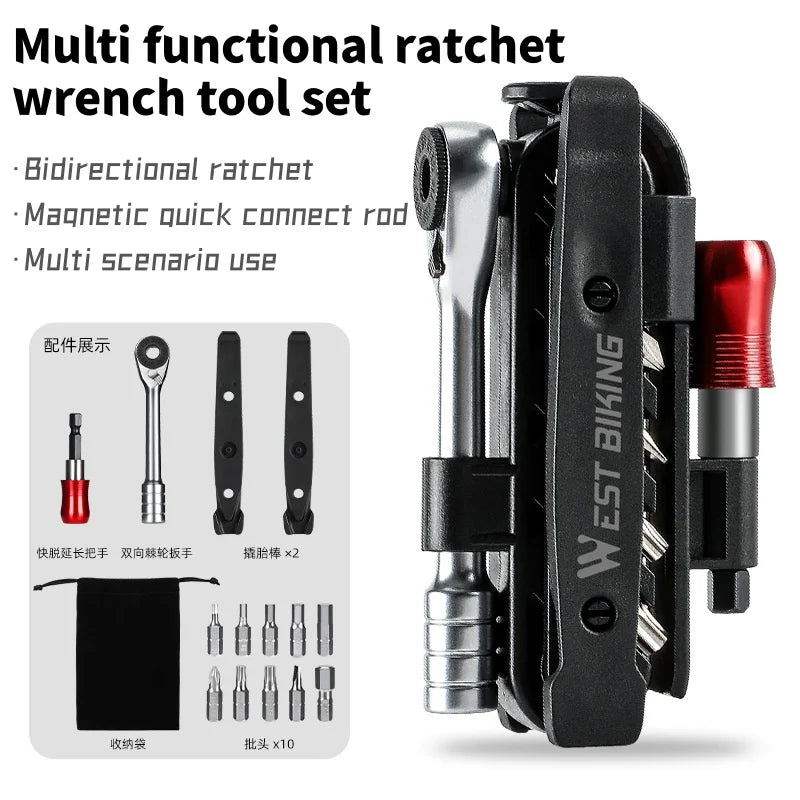 Portable Ratchet Wrench Kit Multifunction Bicycle Tools 14 In 1 Multitool Set Tyre Lever MTB Road Bike Gadgets