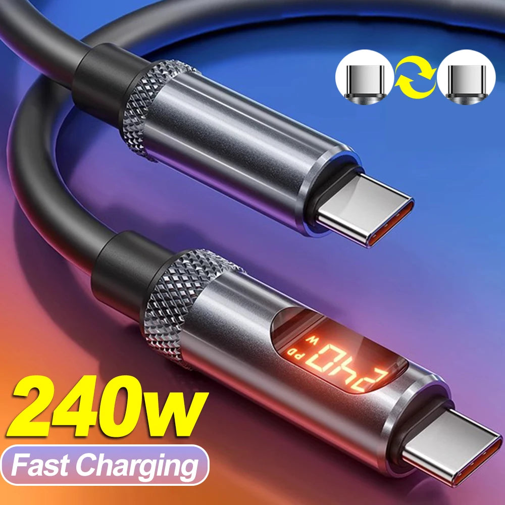 6A Super Quick Charging Dual Type C Cables 240W 480Mbp/s High-speed Data Transfer USB C To C Wire Cord Digital Display Cable