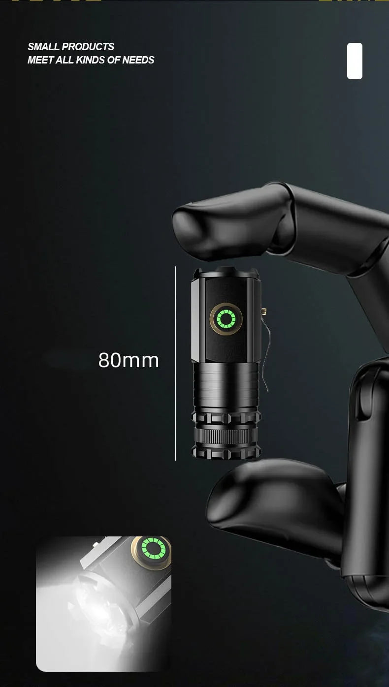 Powerful Mini LED Flashlight Super Bright Aluminium Pocket Torch Rechargeable Waterproof Hiking Camping Flash Light with Magnet