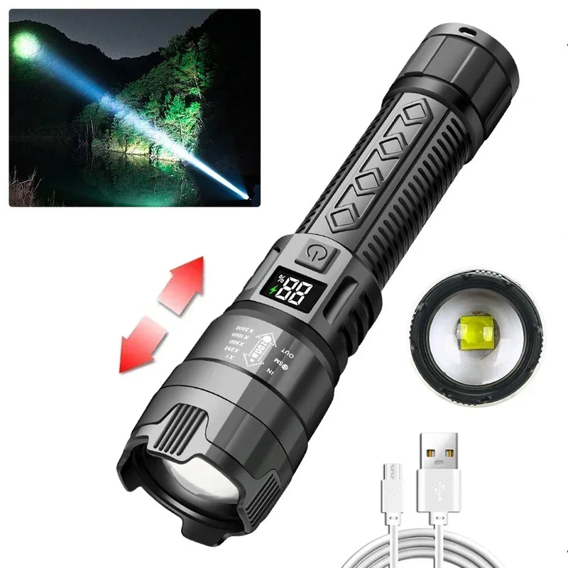 High Power Rechargeable Led Flashlight Very Strong Led Flashlight With Built-in Battery Torch For Outdoor Camping Hiking Fishing
