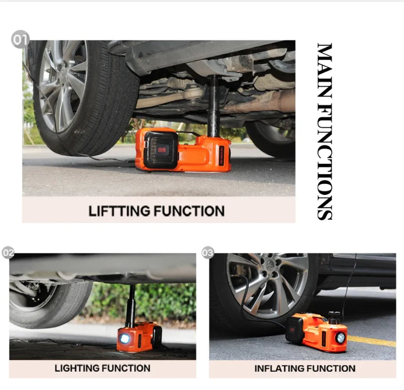 12V 5Ton Electric Car Hydraulic Jack with Tire Inflator Pump and LED Flashlight 3 in 1 Lift jacks With Safe Hammer Tools For Car