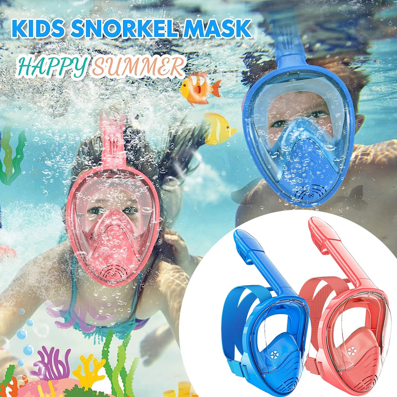 Kids Snorkel Mask Full Face, Snorkeling Set with Camera Mount, Foldable 180 Degree Panoramic View Snorkeling Gear Anti-Fog Leak