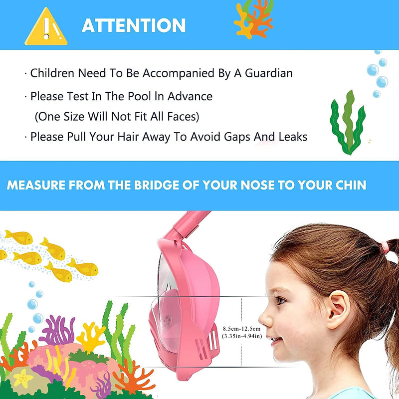 Kids Snorkel Mask Full Face, Snorkeling Set with Camera Mount, Foldable 180 Degree Panoramic View Snorkeling Gear Anti-Fog Leak