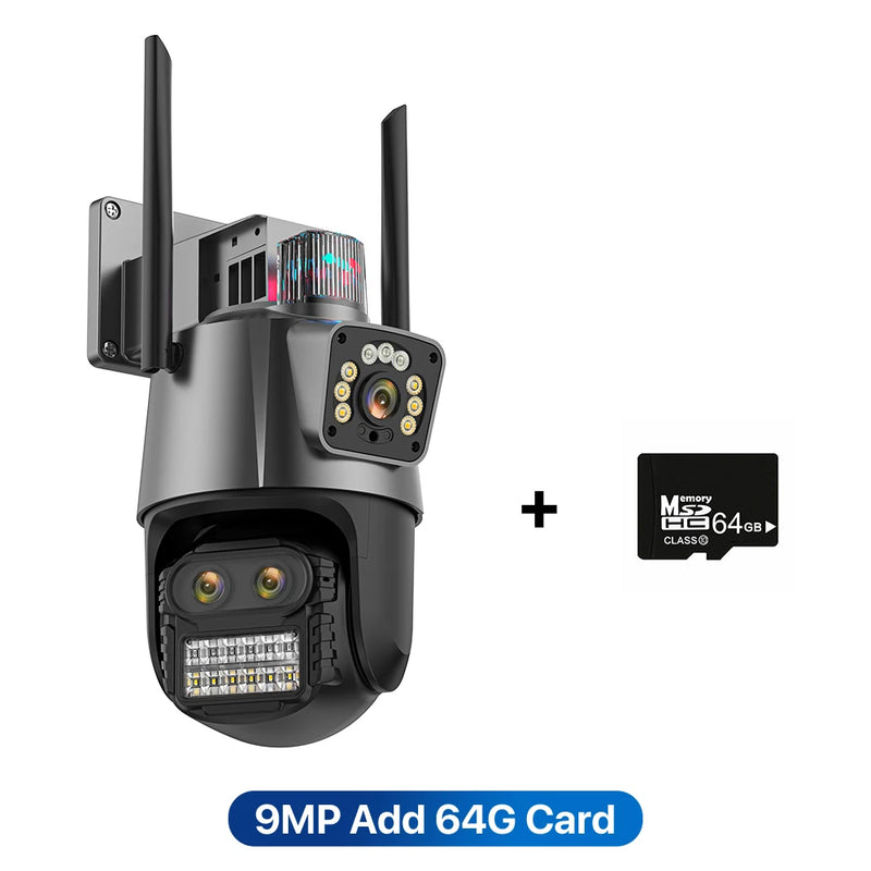 PTZ IP Camera 5K 9MP Wifi Camera 4K HD Dual Lens Security Protection Security CCTV Video Surveillance Camera Police Light Alarm