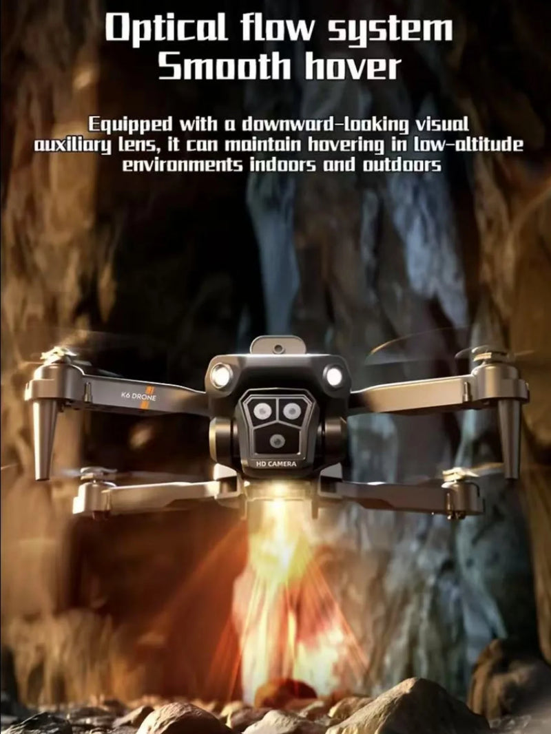 Dron profesional K6 Max 8K, cuadricóptero con GPS, tres cámaras HD, gran angular, flujo óptico, cuatro vías, evitación de obstác