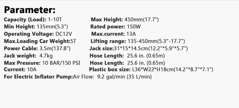 12V 5Ton Electric Car Hydraulic Jack with Tire Inflator Pump and LED Flashlight 3 in 1 Lift jacks With Safe Hammer Tools For Car