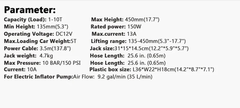 12V 5Ton Electric Car Hydraulic Jack with Tire Inflator Pump and LED Flashlight 3 in 1 Lift jacks With Safe Hammer Tools For Car