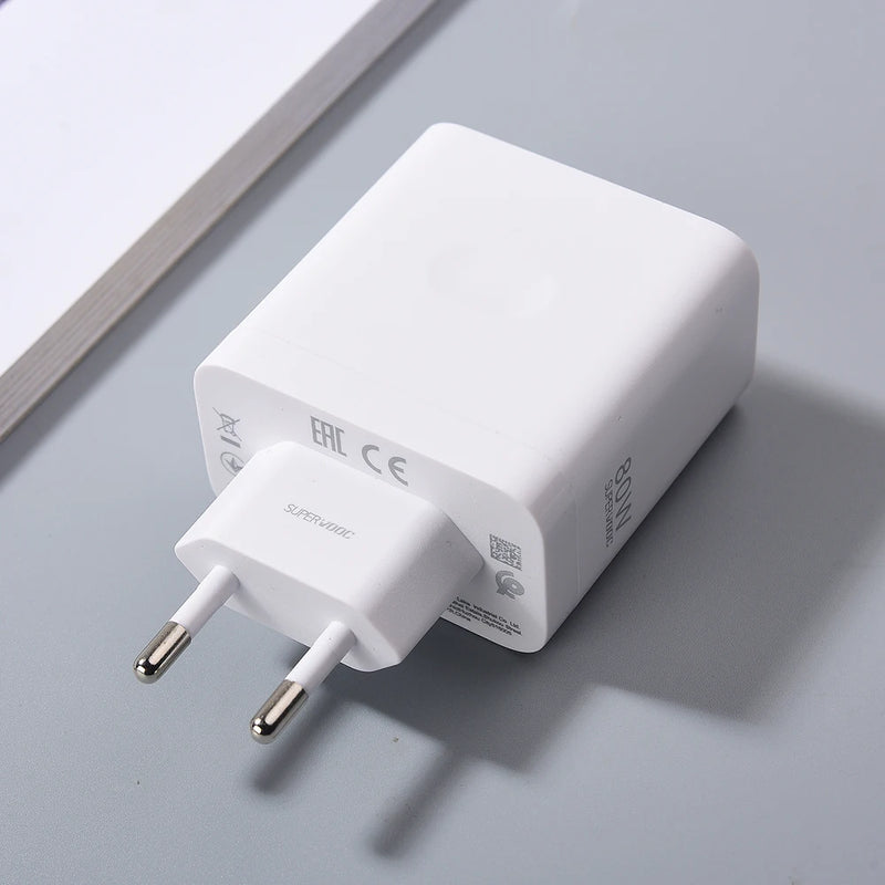 For OPPO 80W SuperVOOC Charger EU/US Fast Charger Adapter Type C Cable For OPPO Find N2 N X4 X5 X6 X7 Reno 12 11 10X 9 8 R17 Pro