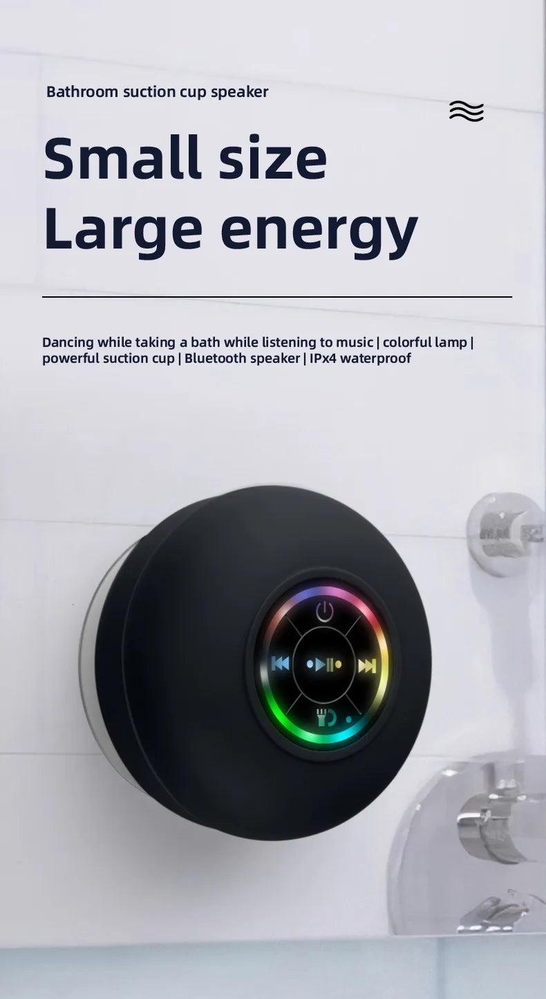 Mini Bluetooth Speaker Waterproof Bathroom Audio Wireless Shower Speakers RGB Light for Phone Soundbar Hand Free Car Loudspeaker