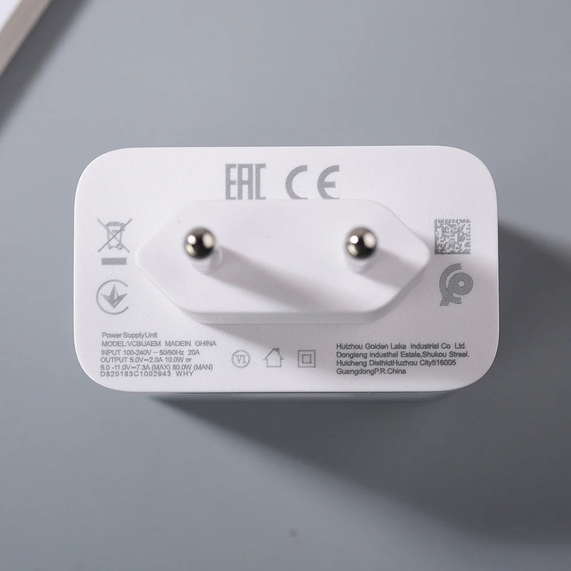 For OPPO 80W SuperVOOC Charger EU/US Fast Charger Adapter Type C Cable For OPPO Find N2 N X4 X5 X6 X7 Reno 12 11 10X 9 8 R17 Pro
