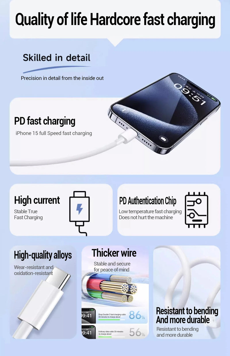 PD 20W Fast charger Cable For iphone 15 14 13 12 11 Pro Max X XS XR 8 7 6 6S Cell Phone Charger Charging Cable Accessories