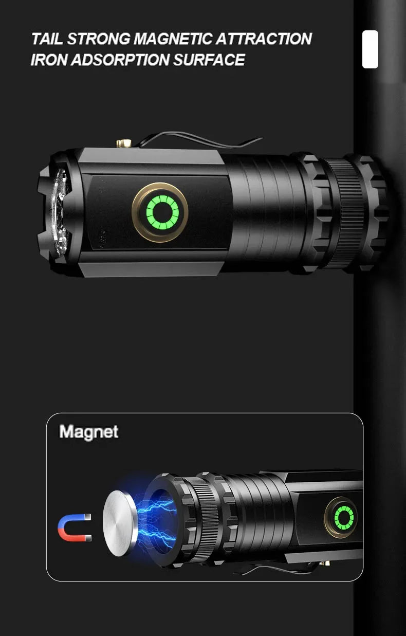 Powerful Mini LED Flashlight Super Bright Aluminium Pocket Torch Rechargeable Waterproof Hiking Camping Flash Light with Magnet