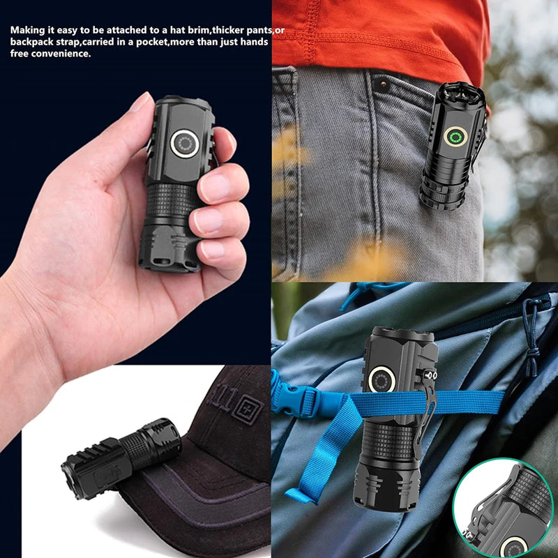 Powerful Mini LED Flashlight Super Bright Aluminium Pocket Torch Rechargeable Waterproof Hiking Camping Flash Light with Magnet