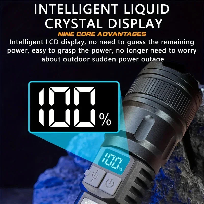High Power Rechargeable Led Flashlight Very Strong Led Flashlight With Built-in Battery Torch For Outdoor Camping Hiking Fishing