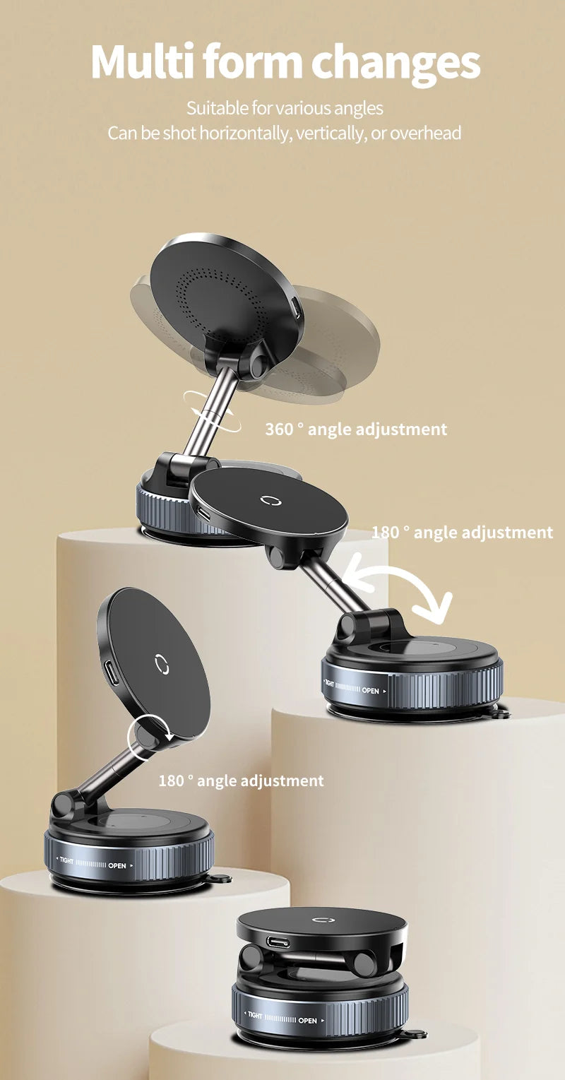 15W Magsafe Whiress Charger,With Vacuum Magnetic Suction Foldable 360°Rotating For iPhone Hands-Free For Driving Travel New
