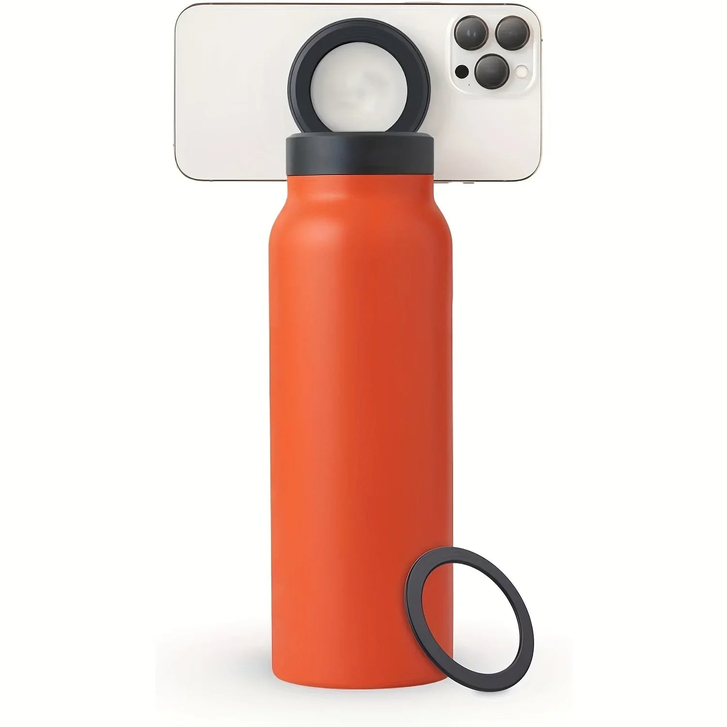 Stainless Steel Water Bottle with Phone Holder - Insulated, Foldable Tripod Stand for Outdoor, Car, Selfie Use - 700ml