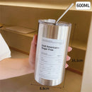Portable 600ml Thermos Cup 304 Stainless Steel Coffee Mug Thermal Leak-proof Water Bottle with Straw Insulated Bottle Drinkware