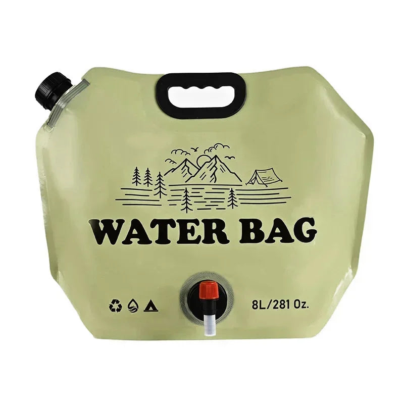 Outdoor Large Capacity Water Bag 8L Foldable Water Storage Bag Portable Hiking Water Container Bucket Pouch Camping Supplies