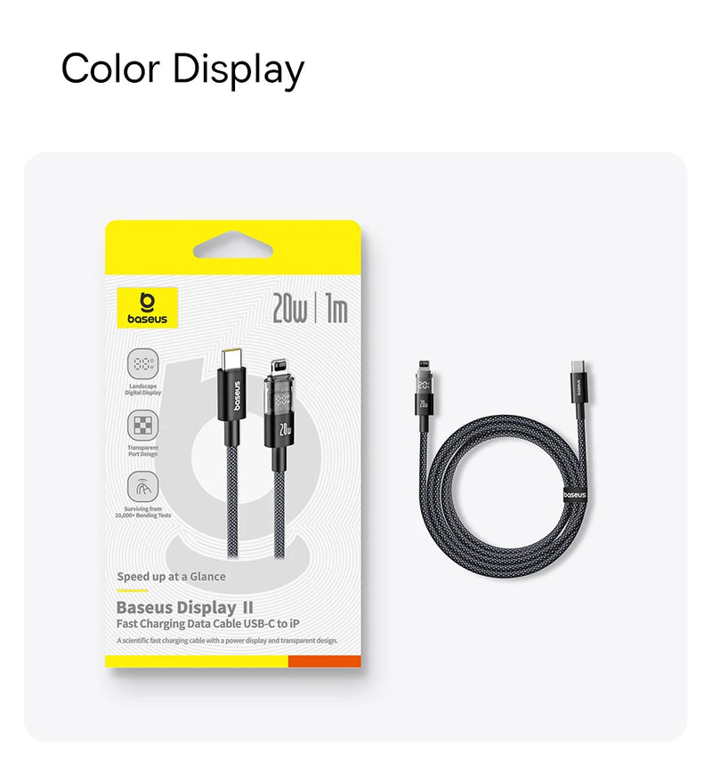 Baseus 20W USB C Cable For iPhone 14 13 12 LED Display USB Cable Type C for iPad Pro Fast Charging Data Wire