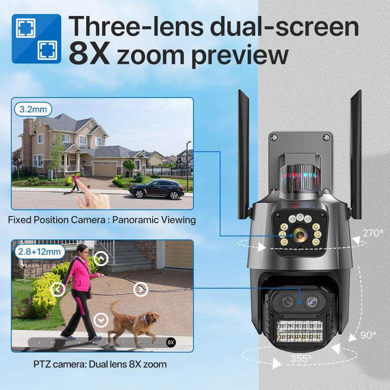 PTZ IP Camera 5K 9MP Wifi Camera 4K HD Dual Lens Security Protection Security CCTV Video Surveillance Camera Police Light Alarm
