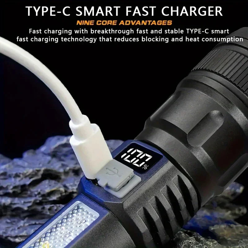 High Power Rechargeable Led Flashlight Very Strong Led Flashlight With Built-in Battery Torch For Outdoor Camping Hiking Fishing