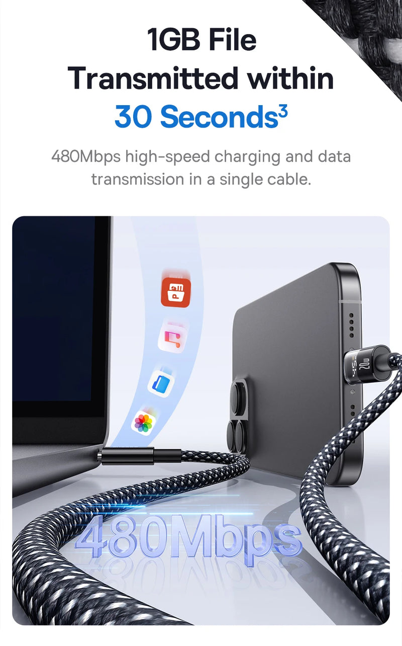 Baseus 20W USB C Cable For iPhone 14 13 12 LED Display USB Cable Type C for iPad Pro Fast Charging Data Wire